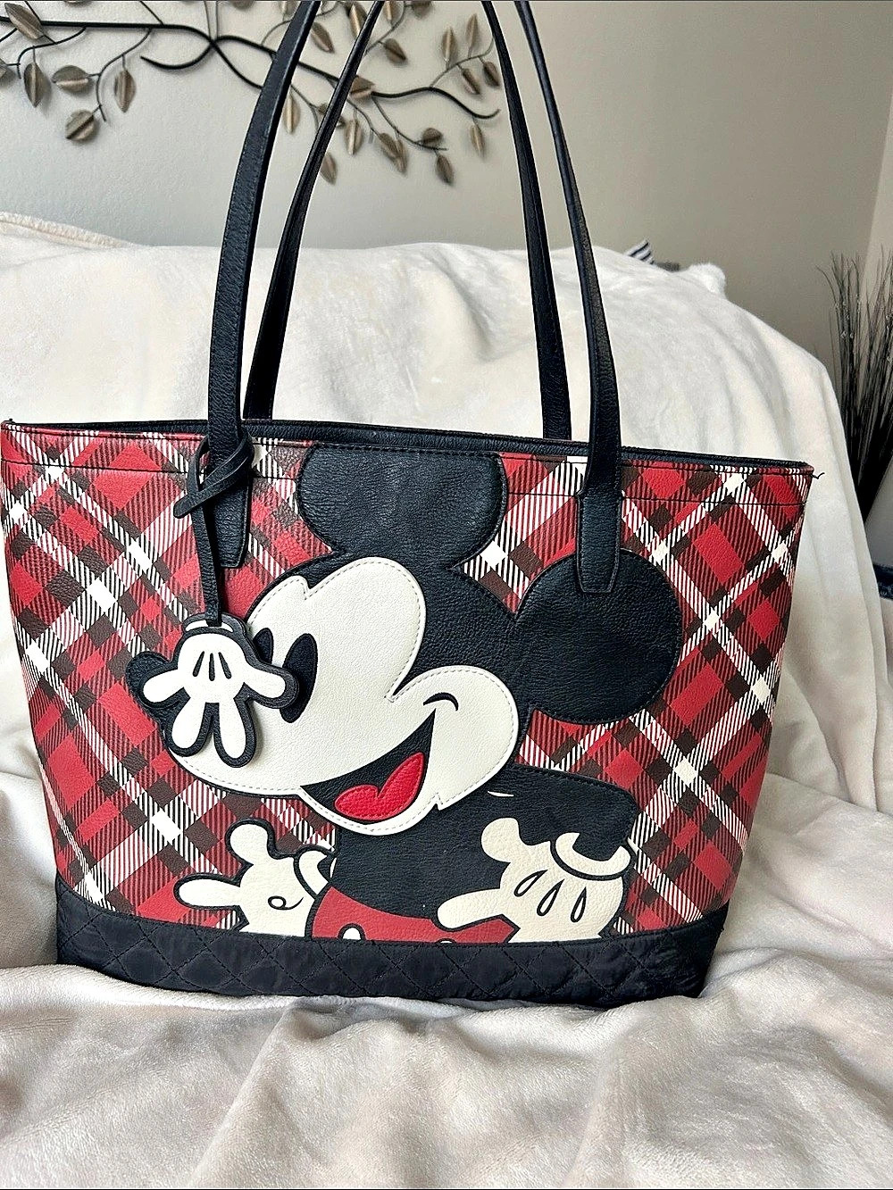 Disney Mickey Mouse Tartan Tote Plaid Tote in Red & Black